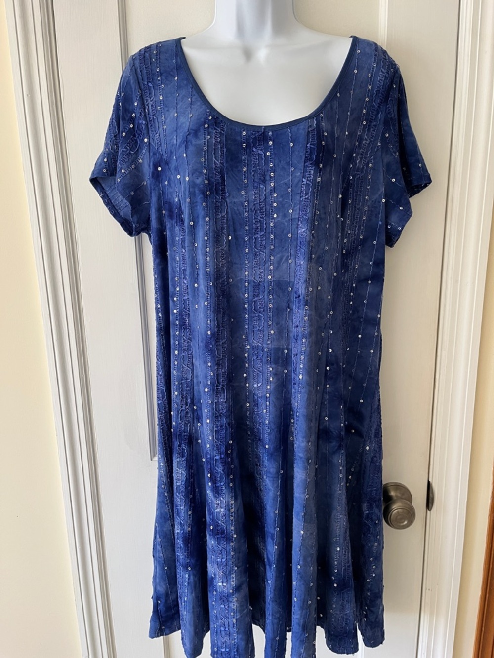 Sequin Embellished Scoop Neck Midi Dress Blue Fit Flare Women's 2X Fairy Date - Picture 3 of 14